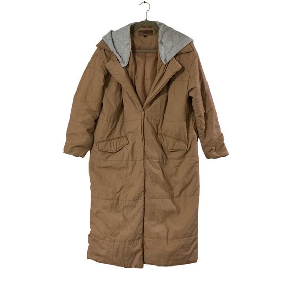 BLANKNYC Tan Oversized Quilted Longline Puffer Coat Snap Front Pockets XS - Picture 10 of 11